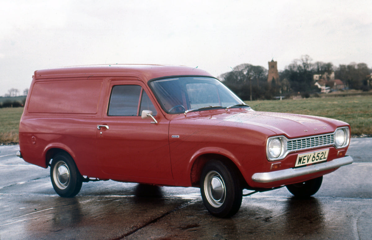 This archival image documents the 1973 Ford Escort 6/8 Counterweight Van in scenic parking lot and is preserved in the Ford Heritage Vault as part of Ford Motor Company's historic photographic archive. Free for personal, non-commercial use. Ford H...