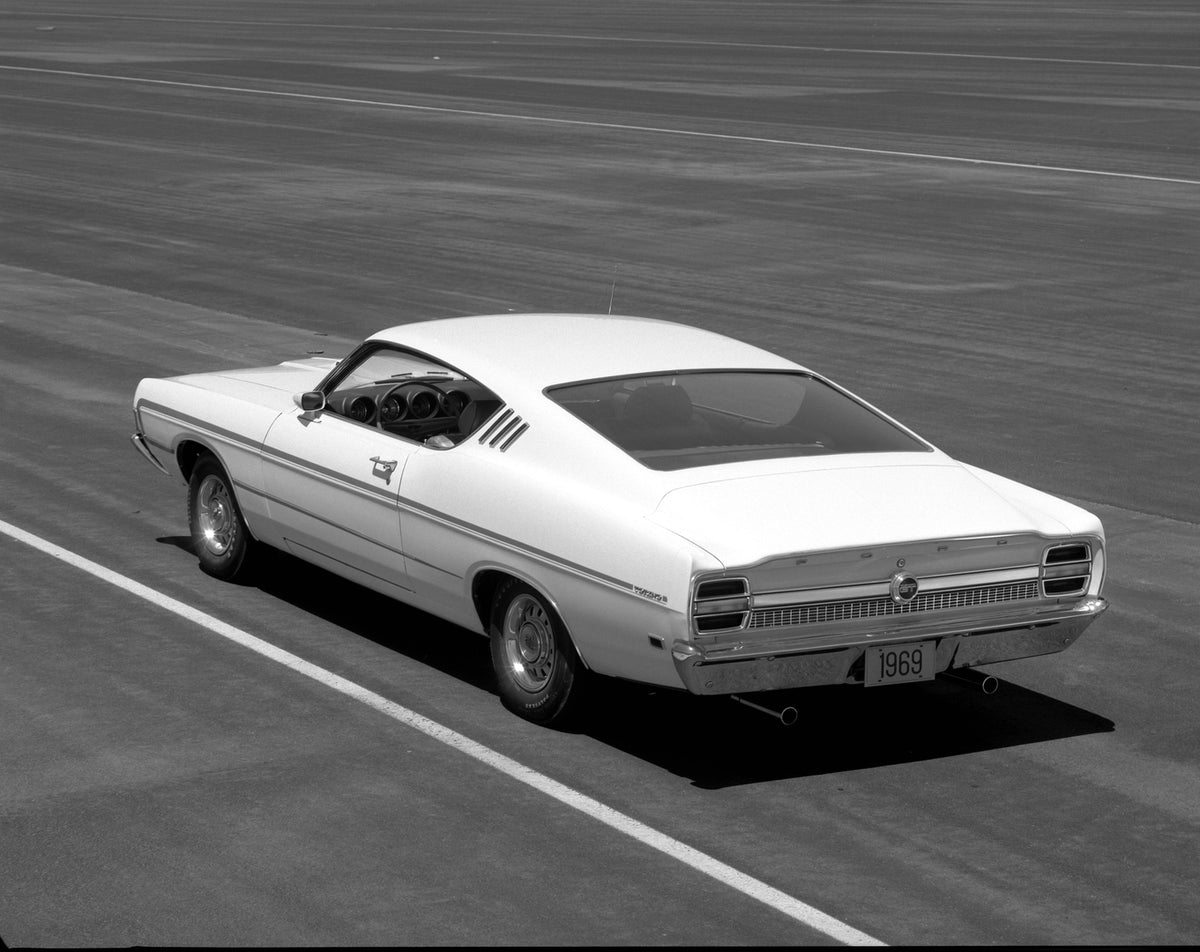 This archival image documents the 1969 Ford Torino GT fastback and is preserved in the Ford Heritage Vault as part of Ford Motor Company's historic photographic archive. Free for personal, non-commercial use. Ford Heritage Vault reference AR-2008-...