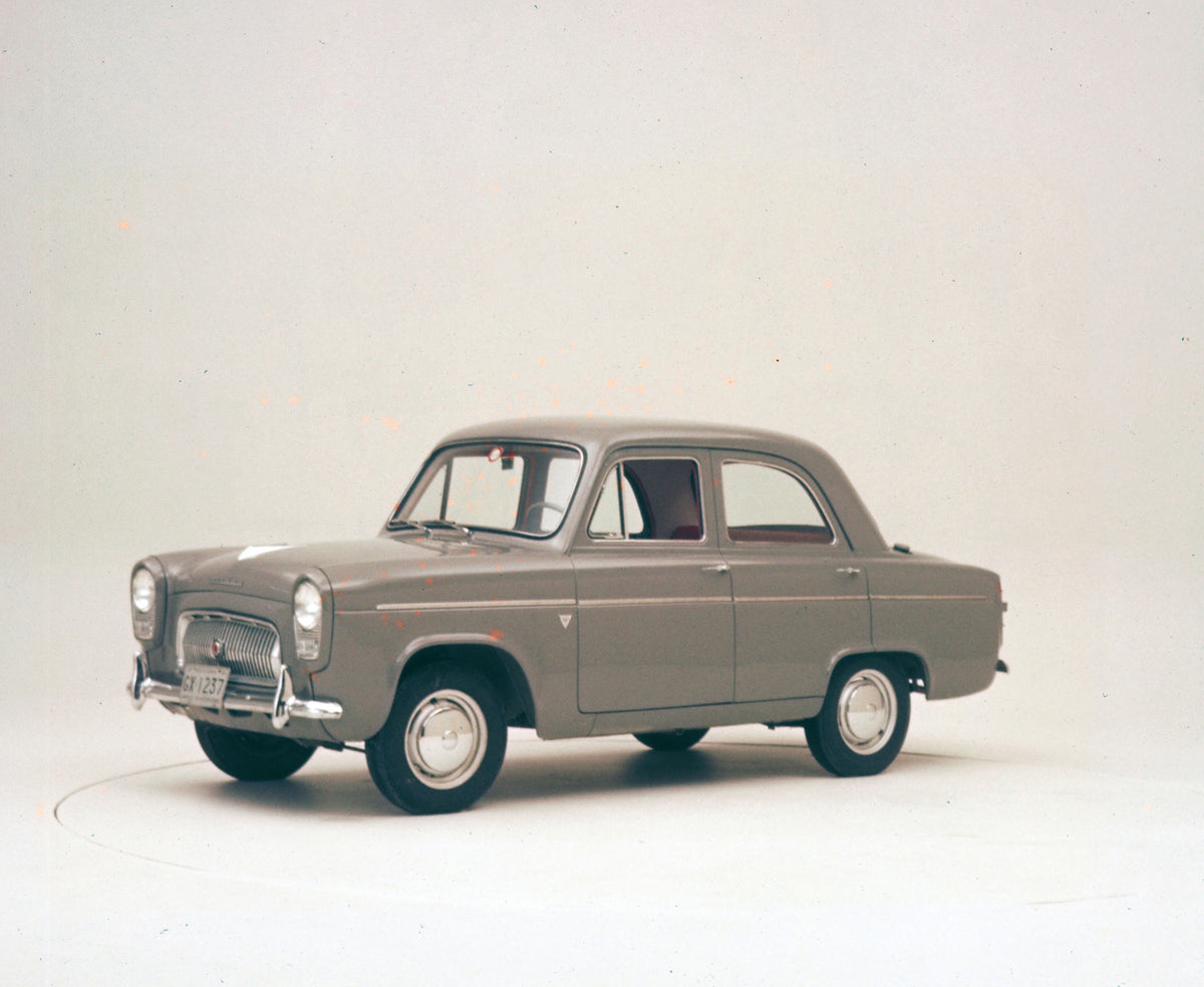 This archival image documents the 1959 Ford Prefect 107E in studio and is preserved in the Ford Heritage Vault as part of Ford Motor Company's historic photographic archive. Free for personal, non-commercial use. Ford Heritage Vault reference AR-2...