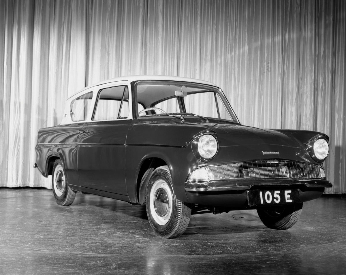 This archival image documents the 1959 Ford Anglia 105E deluxe in studio and is preserved in the Ford Heritage Vault as part of Ford Motor Company's historic photographic archive. Free for personal, non-commercial use. Ford Heritage Vault referenc...