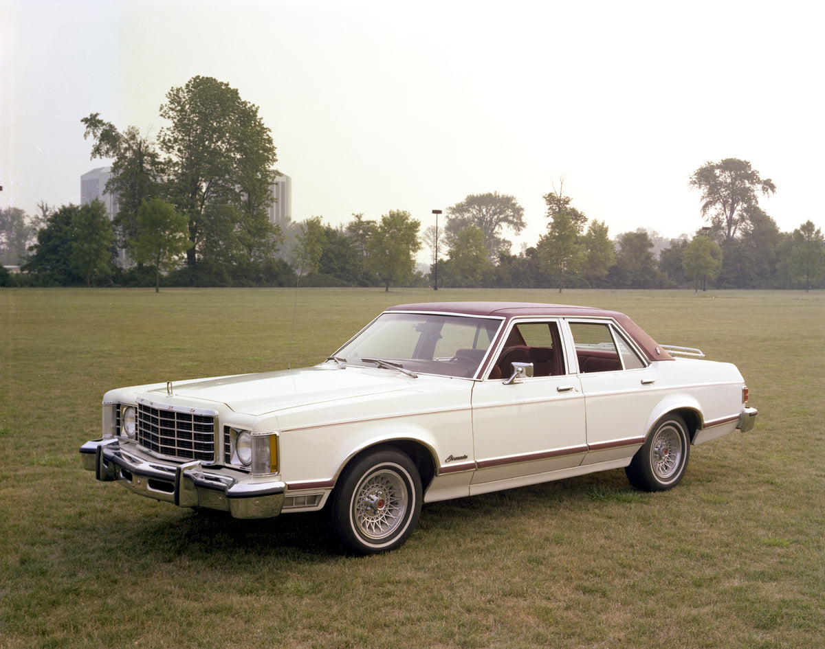 This archival image documents the 1977 Ford Granada Ghia four-door and is preserved in the Ford Heritage Vault as part of Ford Motor Company's historic photographic archive. Free for personal, non-commercial use. Ford Heritage Vault reference AR-2...