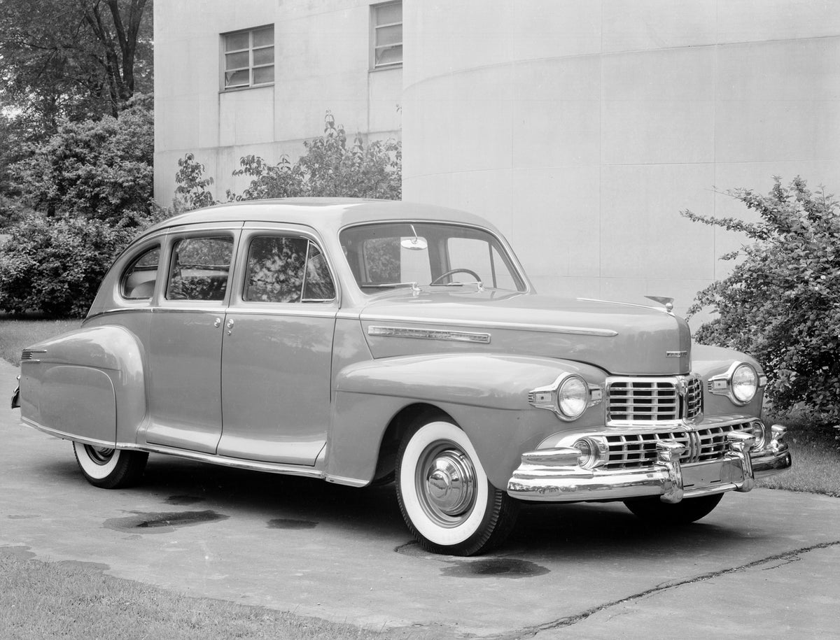 This archival image documents the 1946 Lincoln four door and is preserved in the Ford Heritage Vault as part of Ford Motor Company's historic photographic archive. Free for personal, non-commercial use. Ford Heritage Vault reference AR-2008-8.1.1....