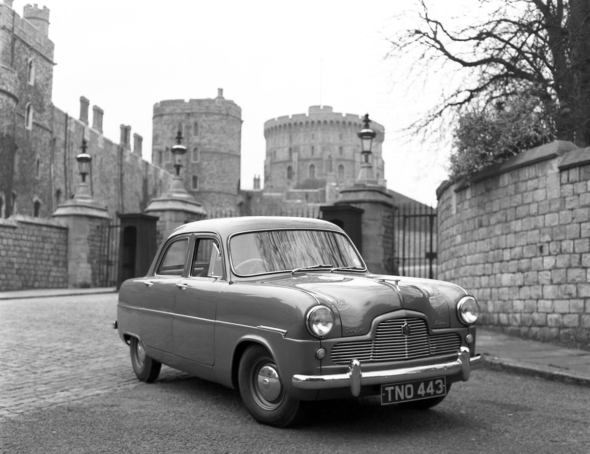 This archival image documents the 1951 Ford Zephyr at Windsor Castle and is preserved in the Ford Heritage Vault as part of Ford Motor Company's historic photographic archive. Free for personal, non-commercial use. Ford Heritage Vault reference AR...
