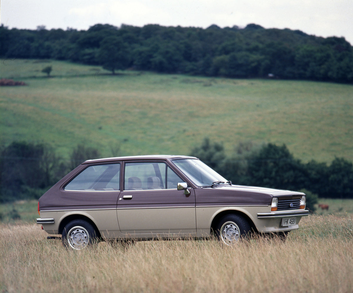 This archival image documents the 1979 Ford Fiesta Mark I Sandpiper for Motor Show Update side view in scenic field and is preserved in the Ford Heritage Vault as part of Ford Motor Company's historic photographic archive. Free for personal, non-c...