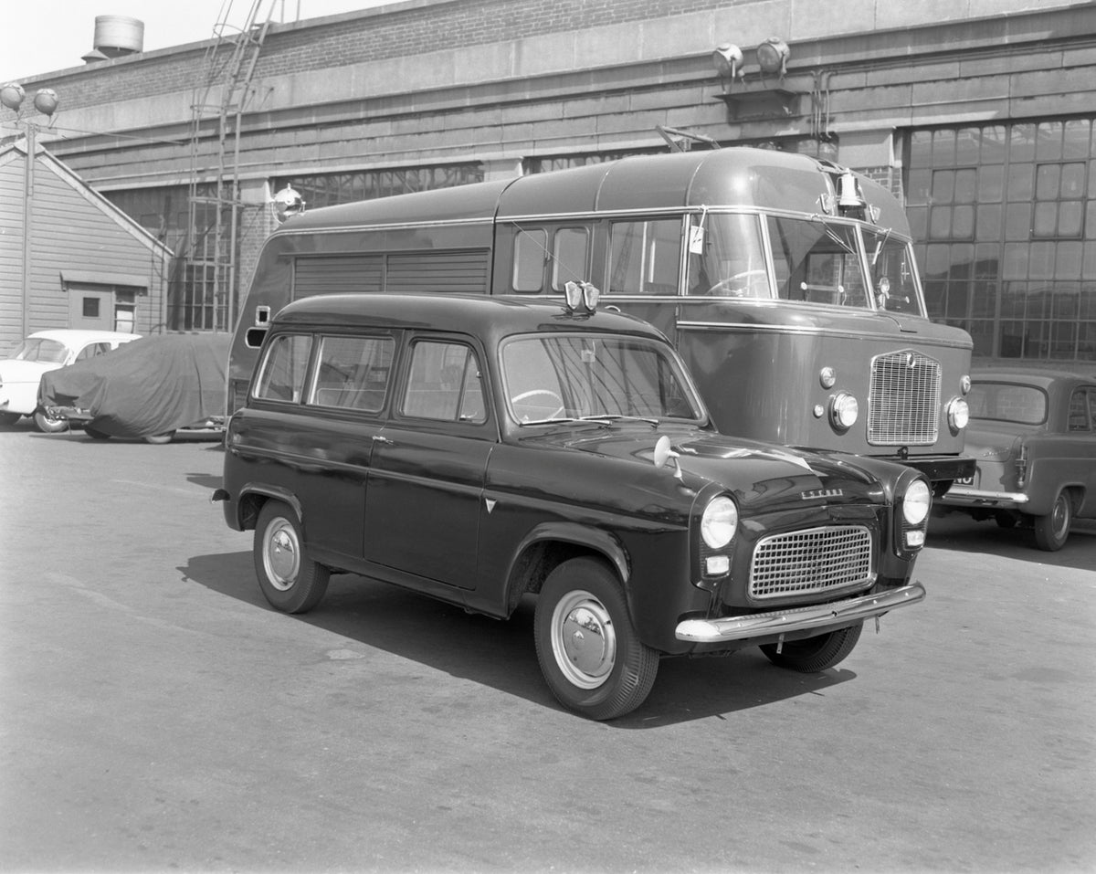 This archival image documents the 1959 Ford Escort used by fire service and is preserved in the Ford Heritage Vault as part of Ford Motor Company's historic photographic archive. Free for personal, non-commercial use. Ford Heritage Vault reference...
