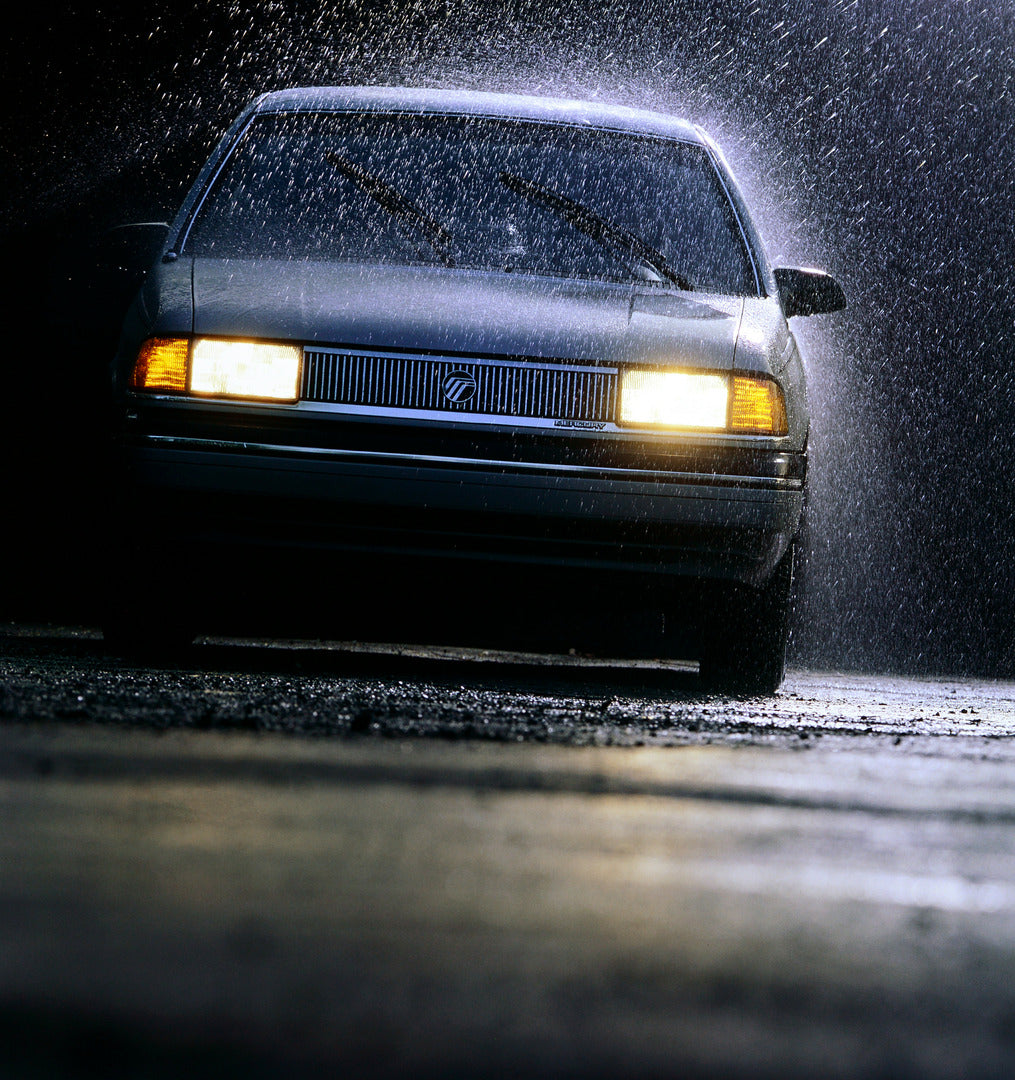 This archival image documents the 1990 Mercury Topaz front end and is preserved in the Ford Heritage Vault as part of Ford Motor Company's historic photographic archive. Free for personal, non-commercial use. Ford Heritage Vault reference AR-2001-...