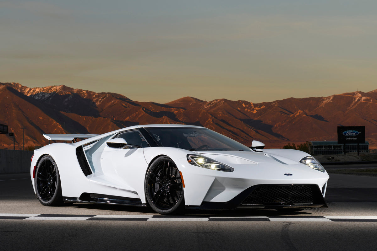 This archival image documents the 2017 Ford GT on racetrack with scenic mountains and is preserved in the Ford Heritage Vault as part of Ford Motor Company's historic photographic archive. Free for personal, non-commercial use. Ford Heritage Vault...