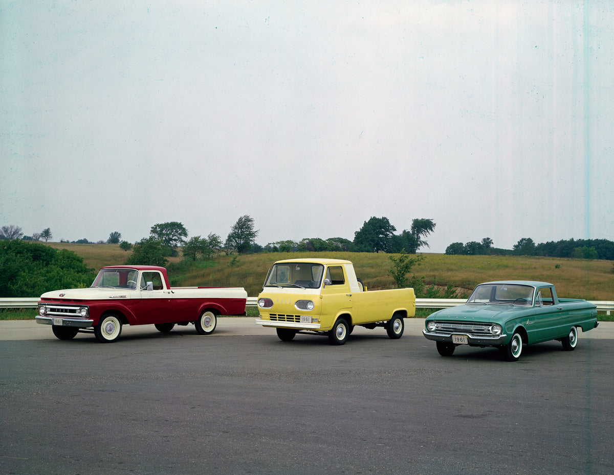 This archival image documents the 1961 Ford F-100 Econoline and Ranchero pickup trucks and is preserved in the Ford Heritage Vault as part of Ford Motor Company's historic photographic archive. Free for personal, non-commercial use. Ford Heritage ...