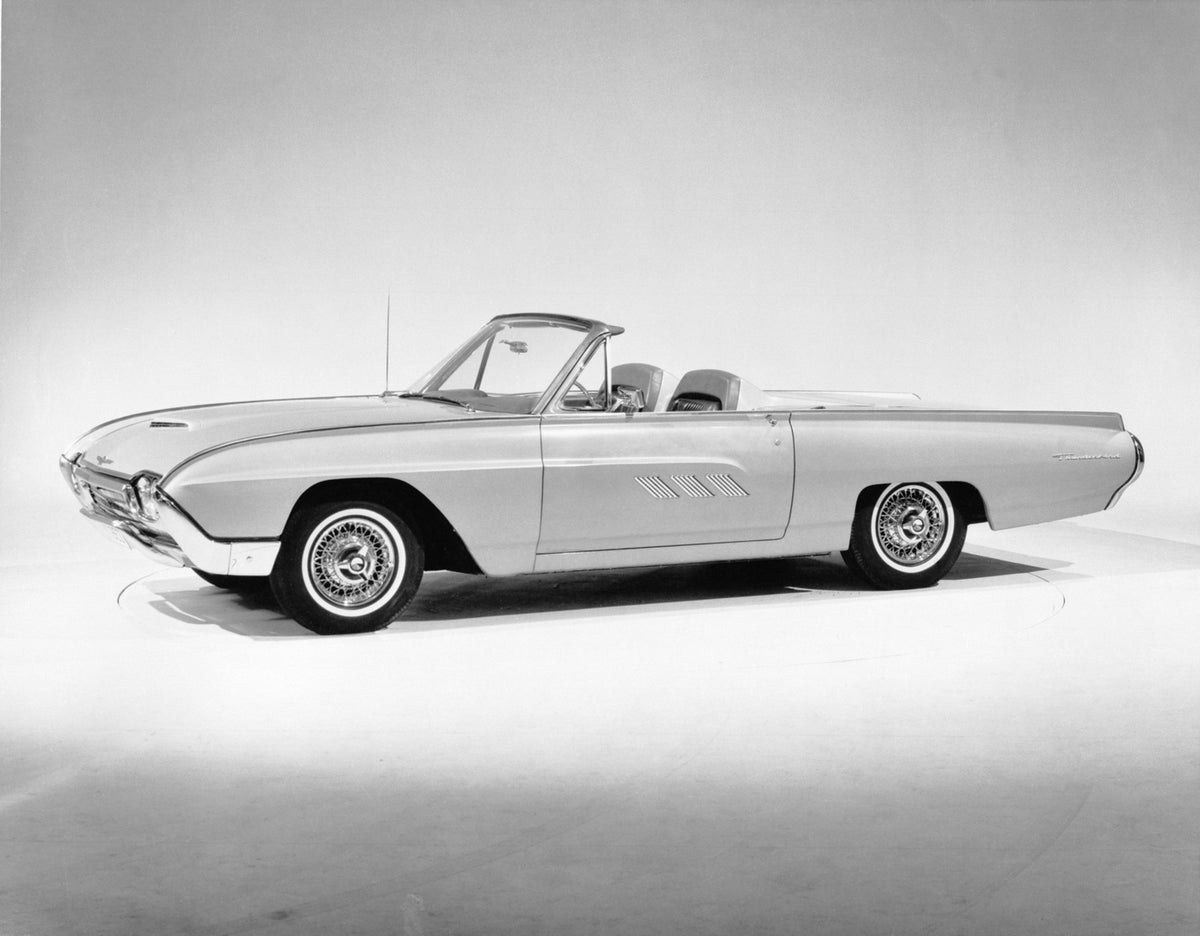 This archival image documents the 1963 Ford Thunderbird Sport Roadster in studio and is preserved in the Ford Heritage Vault as part of Ford Motor Company's historic photographic archive. Free for personal, non-commercial use. Ford Heritage Vault ...