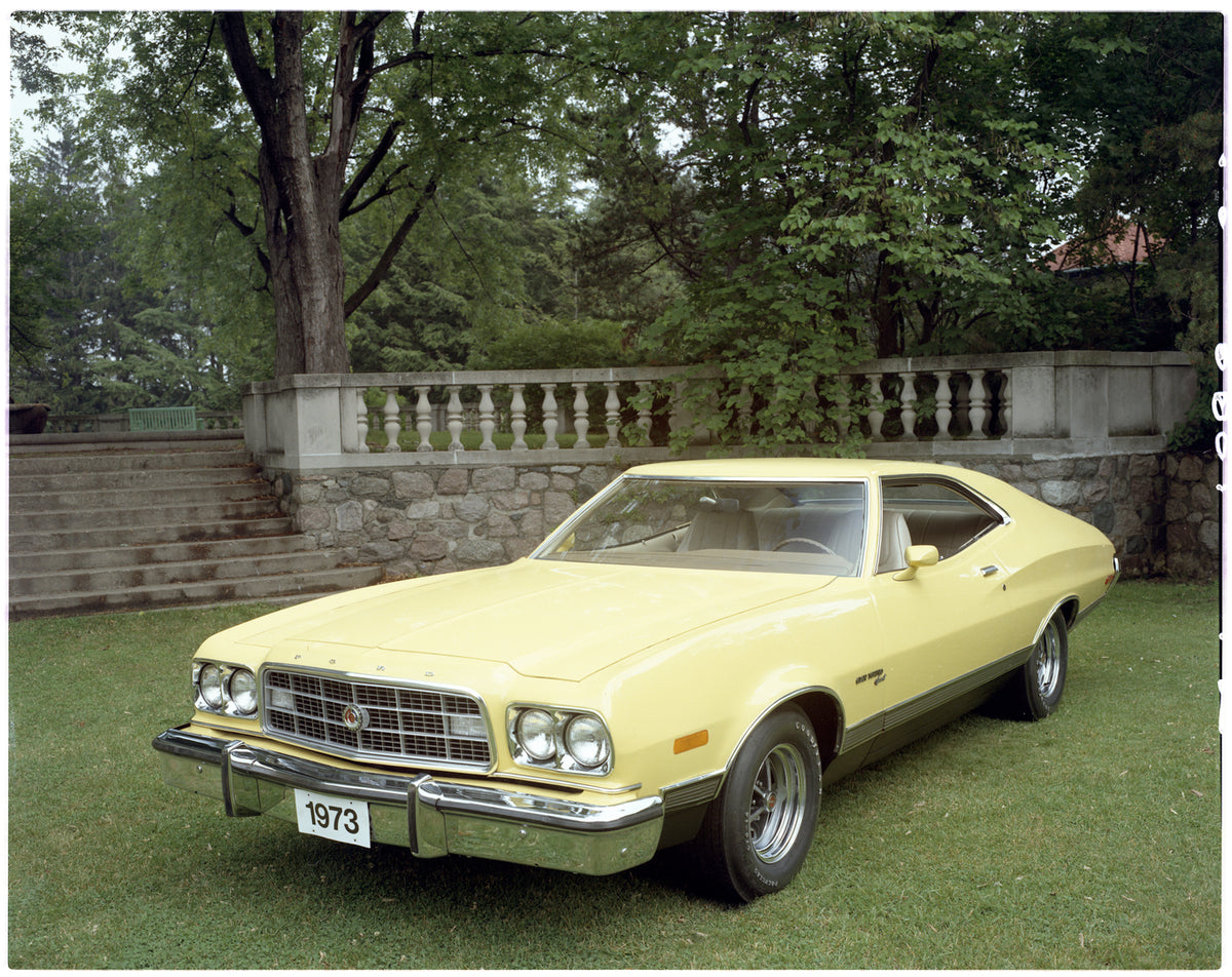 This archival image documents the 1973 Ford Gran Torino Sport scenic and is preserved in the Ford Heritage Vault as part of Ford Motor Company's historic photographic archive. Free for personal, non-commercial use. Ford Heritage Vault reference AR...