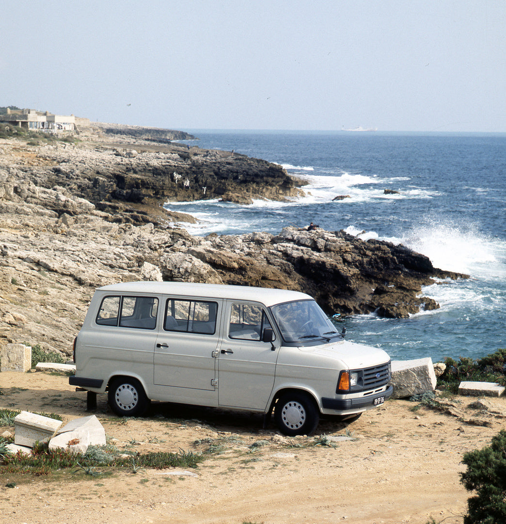 This archival image documents the 1984 Ford Transit Mark II Direct Injection LHD Press Drive on rocky beach and is preserved in the Ford Heritage Vault as part of Ford Motor Company's historic photographic archive. Free for personal, non-commercia...