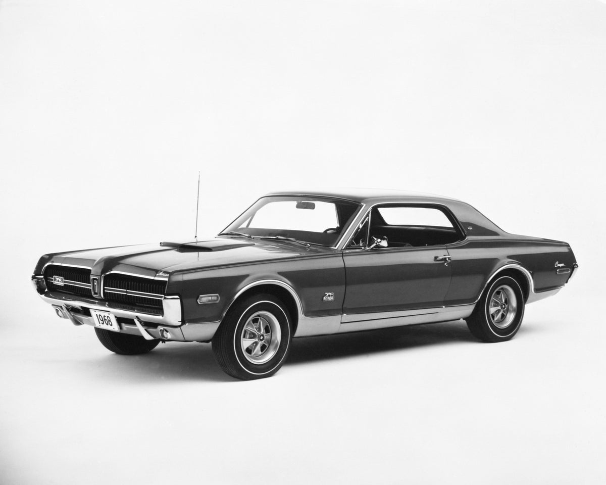 This archival image documents the 1968 Mercury Cougar GT-E hardtop Side View and is preserved in the Ford Heritage Vault as part of Ford Motor Company's historic photographic archive. Free for personal, non-commercial use. Ford Heritage Vault refe...