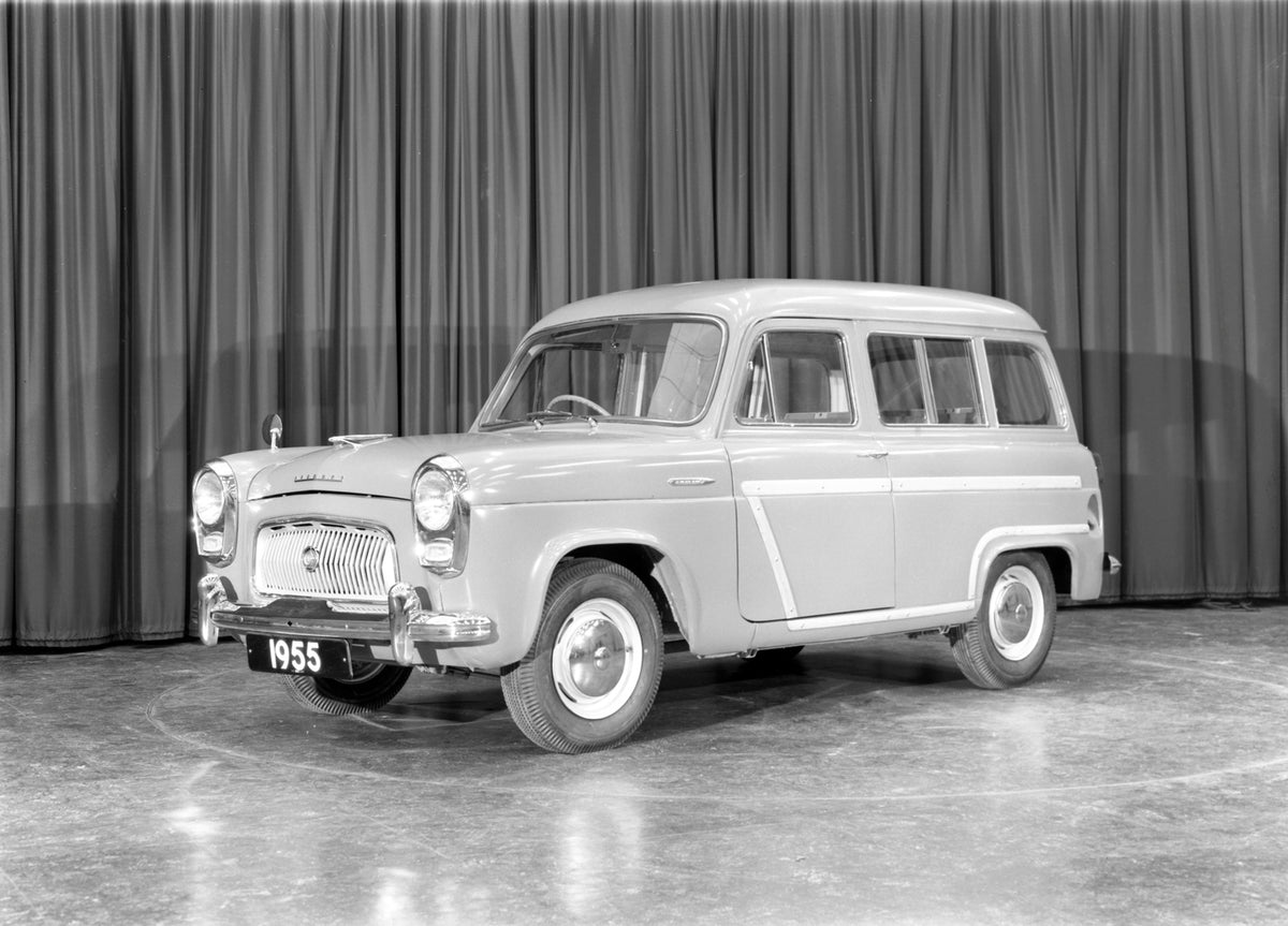 This archival image documents the 1955 Ford Prefect 100E Deluxe estate car in studio and is preserved in the Ford Heritage Vault as part of Ford Motor Company's historic photographic archive. Free for personal, non-commercial use. Ford Heritage Va...