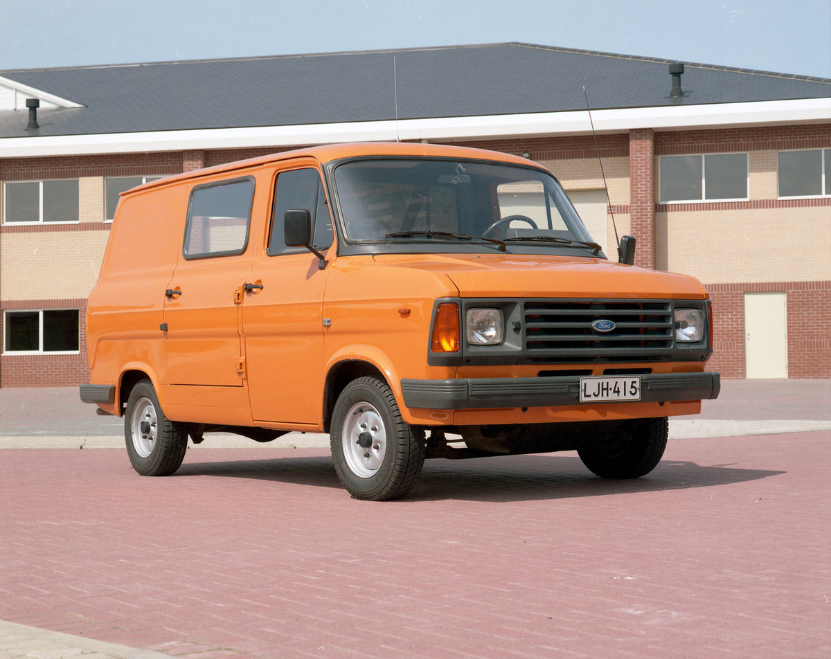 This archival image documents the 1985 Ford Transit Mark II in front of brick building and is preserved in the Ford Heritage Vault as part of Ford Motor Company's historic photographic archive. Free for personal, non-commercial use. Ford Heritage ...