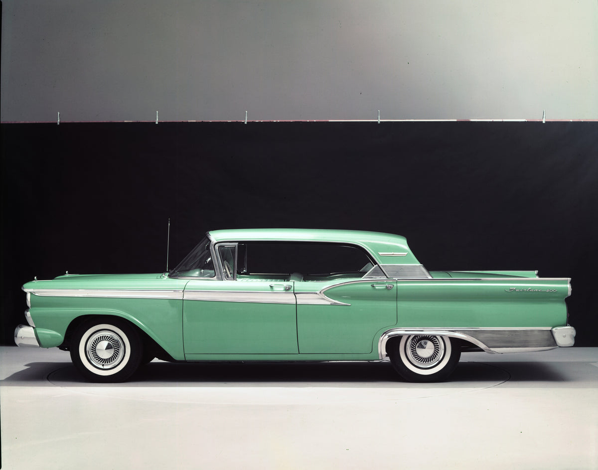 This archival image documents the 1959 Ford Fairlane 500 Galaxie Town Victoria and is preserved in the Ford Heritage Vault as part of Ford Motor Company's historic photographic archive. Free for personal, non-commercial use. Ford Heritage Vault re...