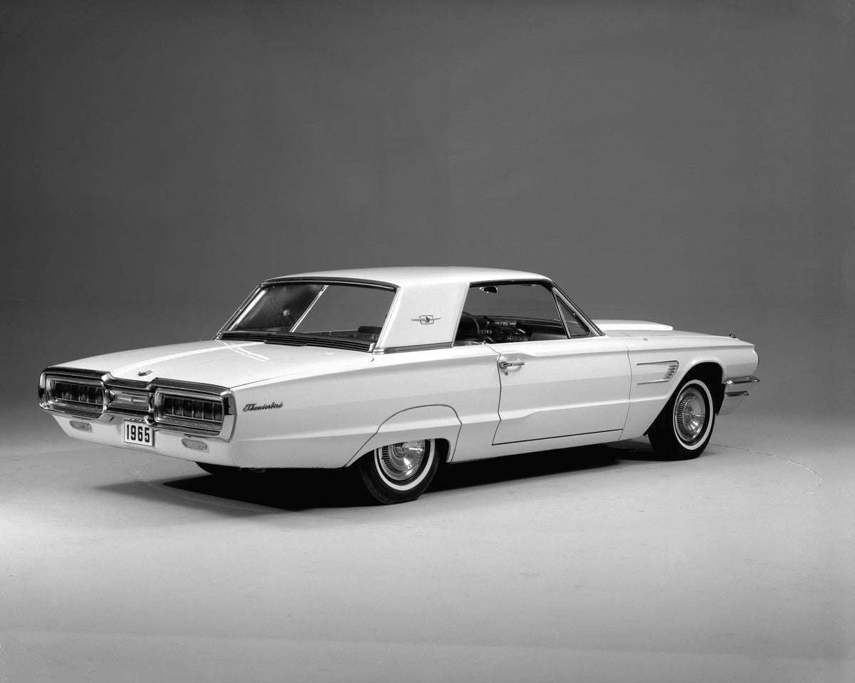 This archival image documents the 1965 Ford Thunderbird hardtop in studio and is preserved in the Ford Heritage Vault as part of Ford Motor Company's historic photographic archive. Free for personal, non-commercial use. Ford Heritage Vault referen...