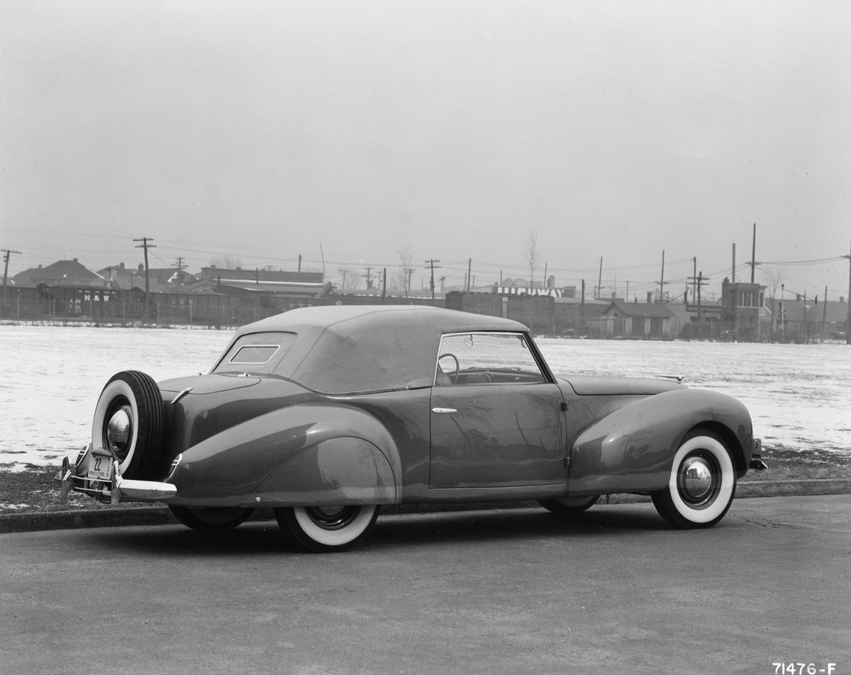 This archival image documents the 1939 Lincoln Zephyr Continental Cabriolet Special concept for Edsel Ford and is preserved in the Ford Heritage Vault as part of Ford Motor Company's historic photographic archive. Free for personal, non-commercial...
