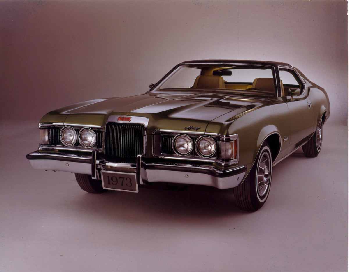 This archival image documents the 1973 Mercury Cougar front view in studio CN6607-1 and is preserved in the Ford Heritage Vault as part of Ford Motor Company's historic photographic archive. Free for personal, non-commercial use. Ford Heritage Vau...