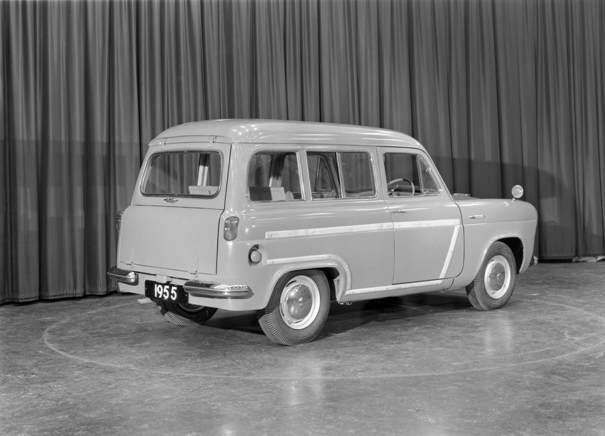This archival image documents the 1955 Ford Prefect 100E Deluxe estate car in studio and is preserved in the Ford Heritage Vault as part of Ford Motor Company's historic photographic archive. Free for personal, non-commercial use. Ford Heritage Va...