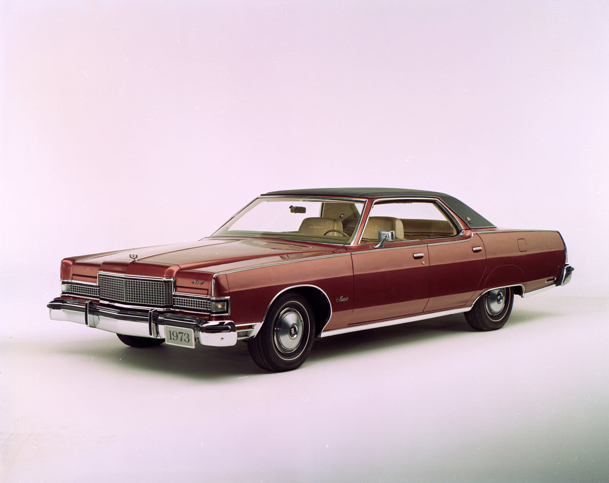 This archival image documents the 1973 Mercury Marquis Four-Door Hardtop and is preserved in the Ford Heritage Vault as part of Ford Motor Company's historic photographic archive. Free for personal, non-commercial use. Ford Heritage Vault referenc...