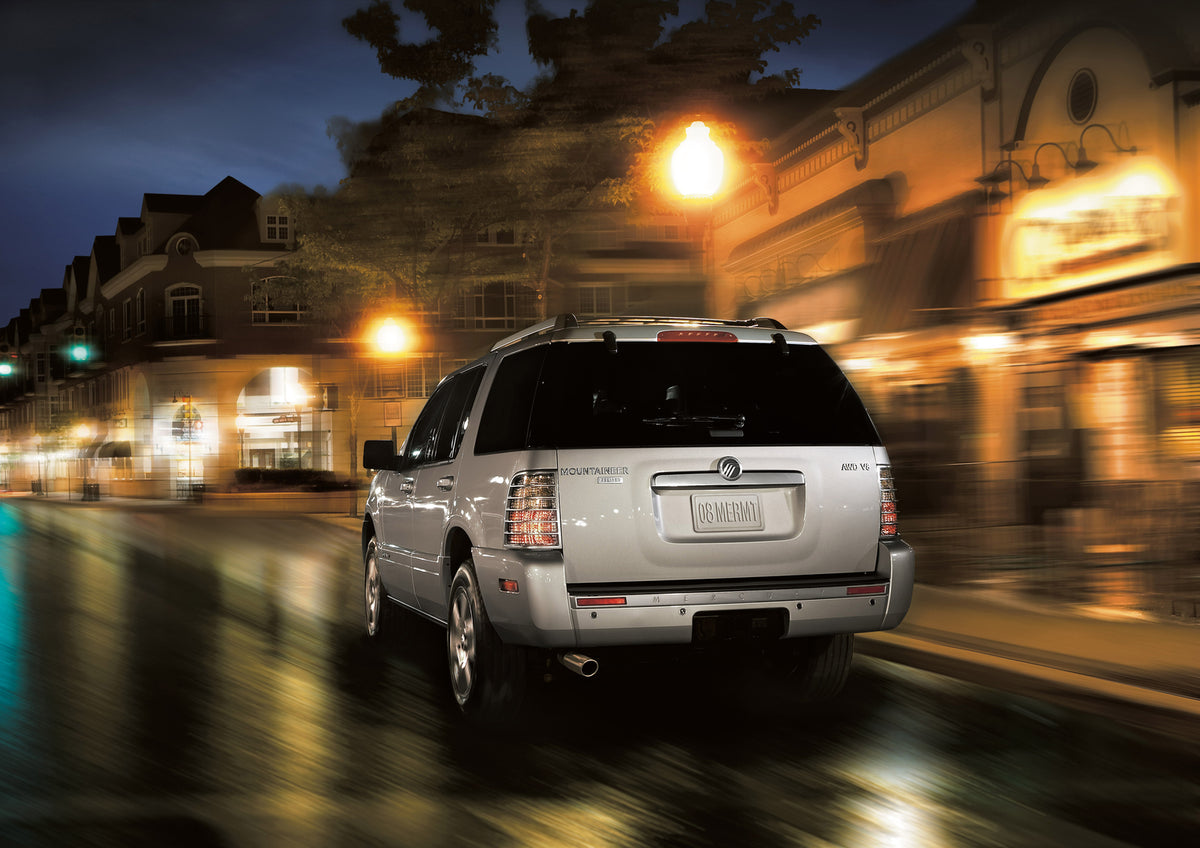 This archival image documents the 2007 Mercury Mountaineer Rear View with Blurred Background and is preserved in the Ford Heritage Vault as part of Ford Motor Company's historic photographic archive. Free for personal, non-commercial use. Ford Her...