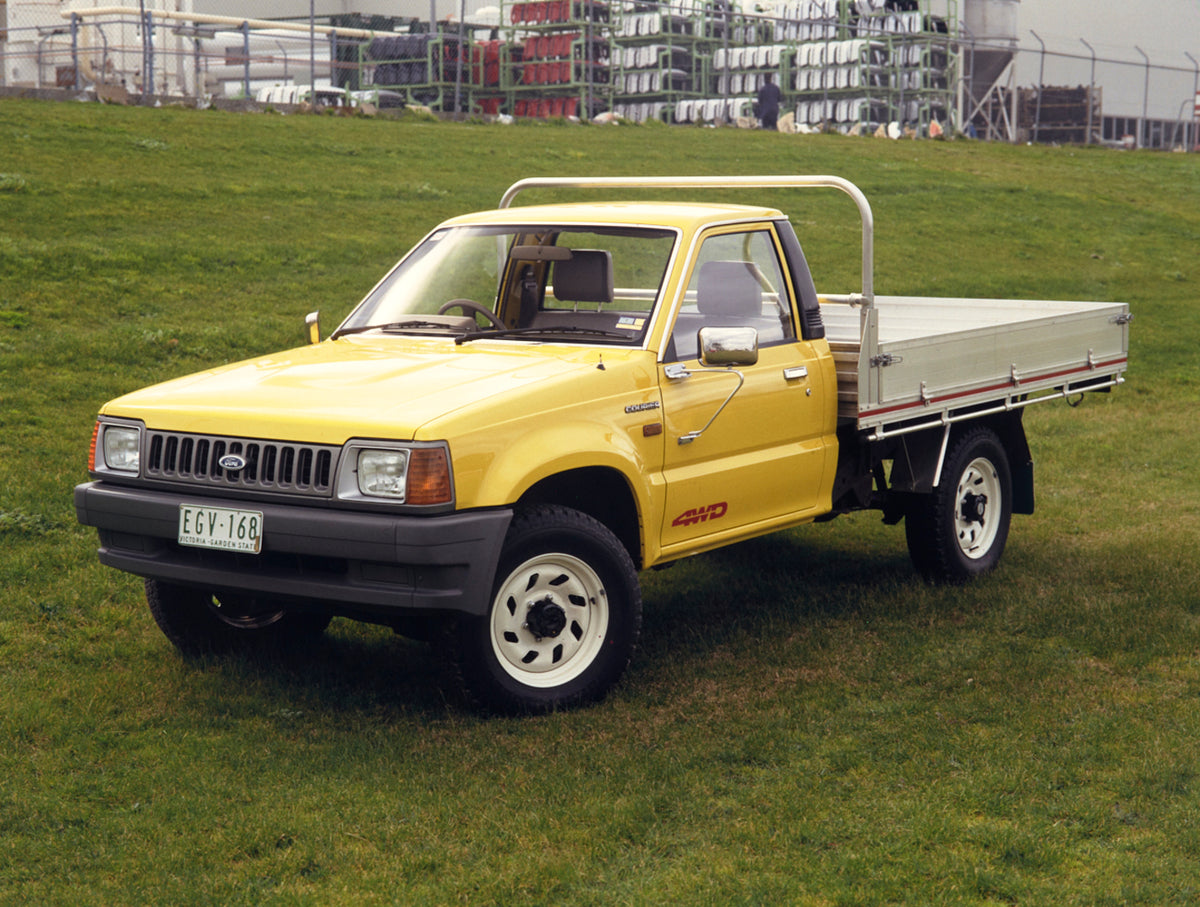 This archival image documents the 1991 Ford Courier 4WD Pickup Truck Passenger Side Front End View on Warehouse Lawn FAP-2011-3 and is preserved in the Ford Heritage Vault as part of Ford Motor Company's historic photographic archive. Free for per...