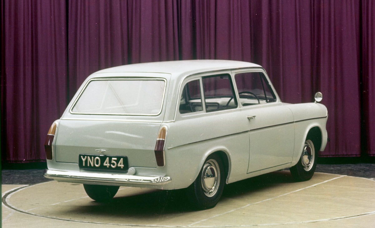 This archival image documents the 1965 Ford Anglia Estate Car rear view in studio and is preserved in the Ford Heritage Vault as part of Ford Motor Company's historic photographic archive. Free for personal, non-commercial use. Ford Heritage Vault...
