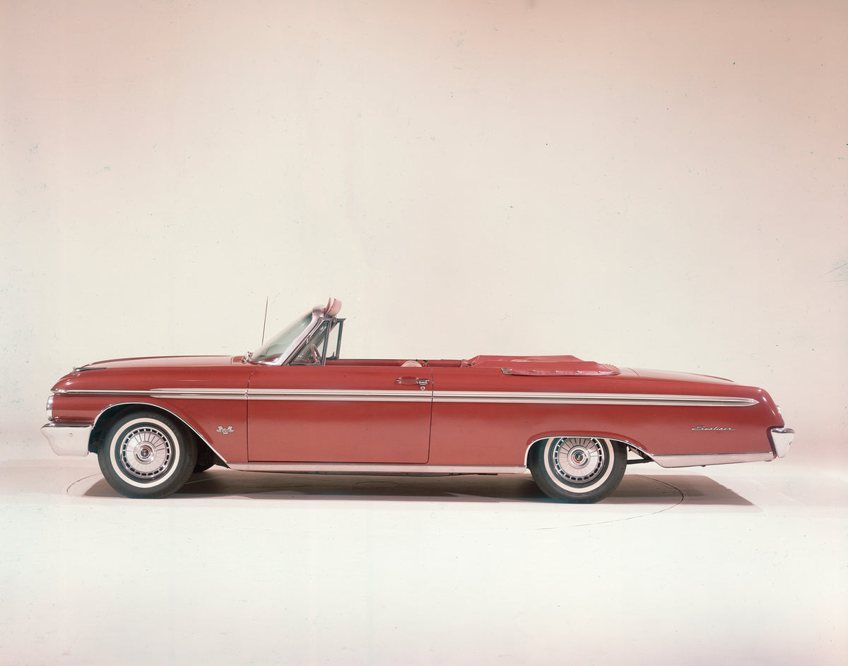This archival image documents the 1962 Ford Galaxie 500 Sunliner convertible and is preserved in the Ford Heritage Vault as part of Ford Motor Company's historic photographic archive. Free for personal, non-commercial use. Ford Heritage Vault refe...