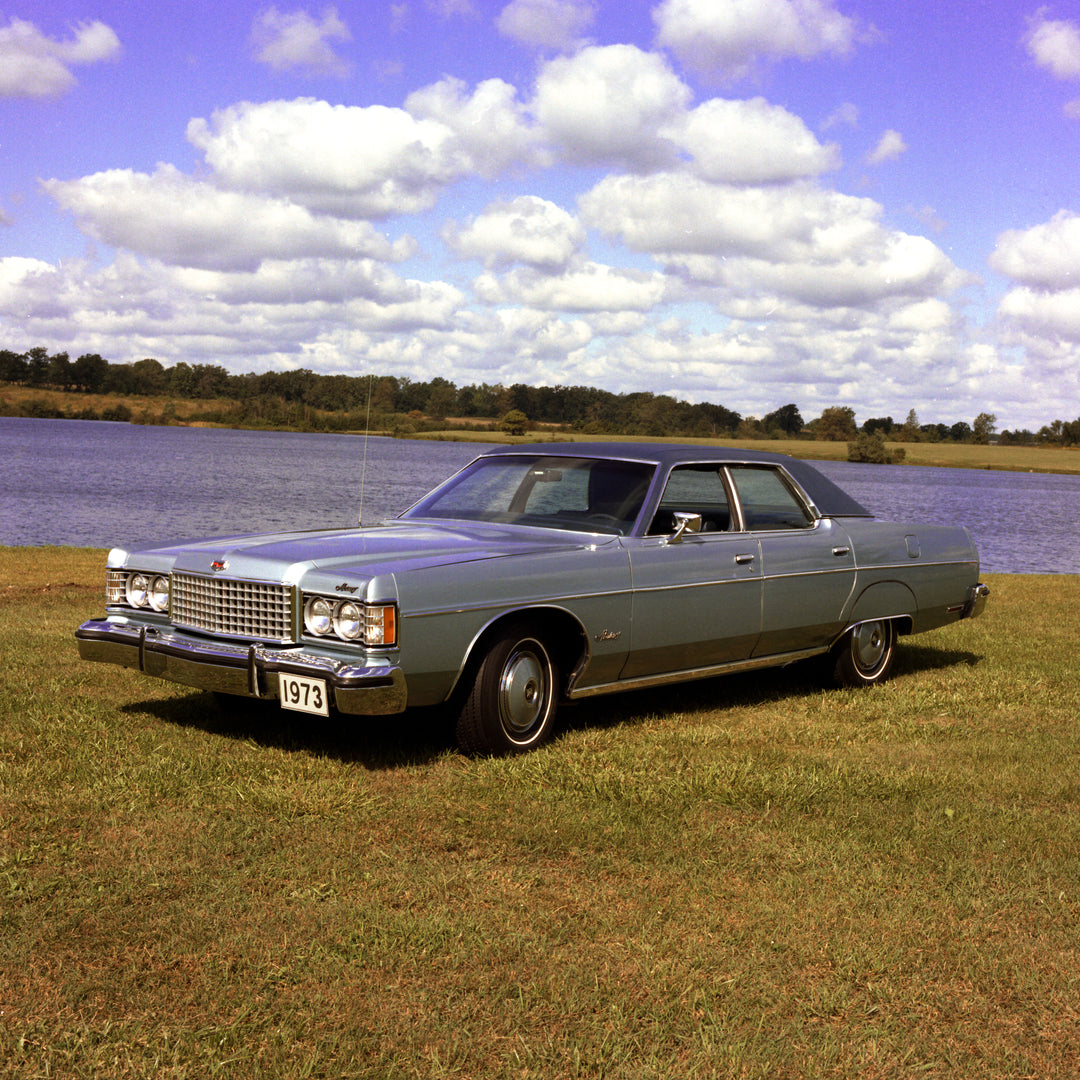 This archival image documents the 1973 Mercury Monterey with Pond in Background and is preserved in the Ford Heritage Vault as part of Ford Motor Company's historic photographic archive. Free for personal, non-commercial use. Ford Heritage Vault r...
