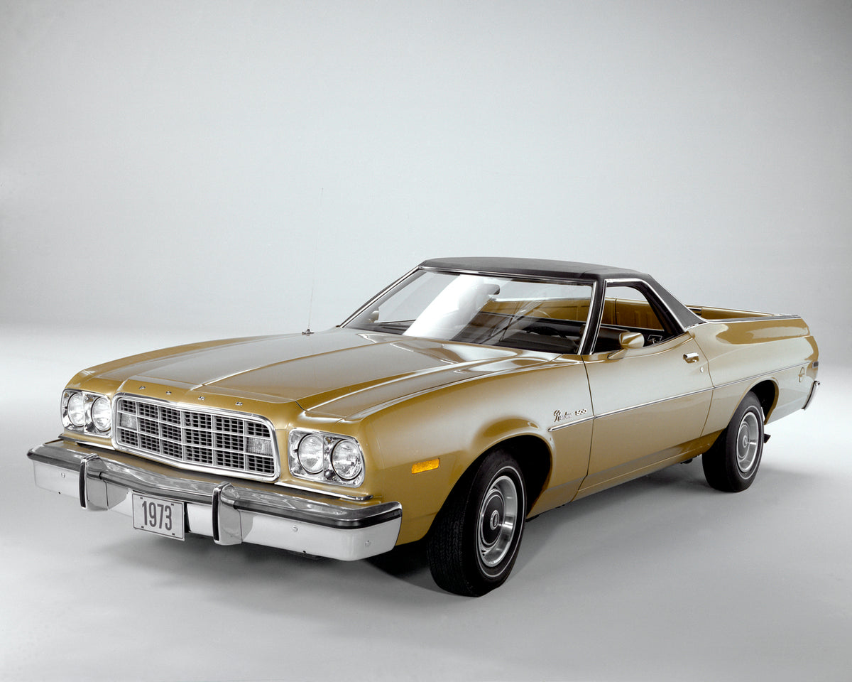 This archival image documents the 1973 Ford Ranchero and is preserved in the Ford Heritage Vault as part of Ford Motor Company's historic photographic archive. Free for personal, non-commercial use. Ford Heritage Vault reference AR-2008-8.1.2.6923.