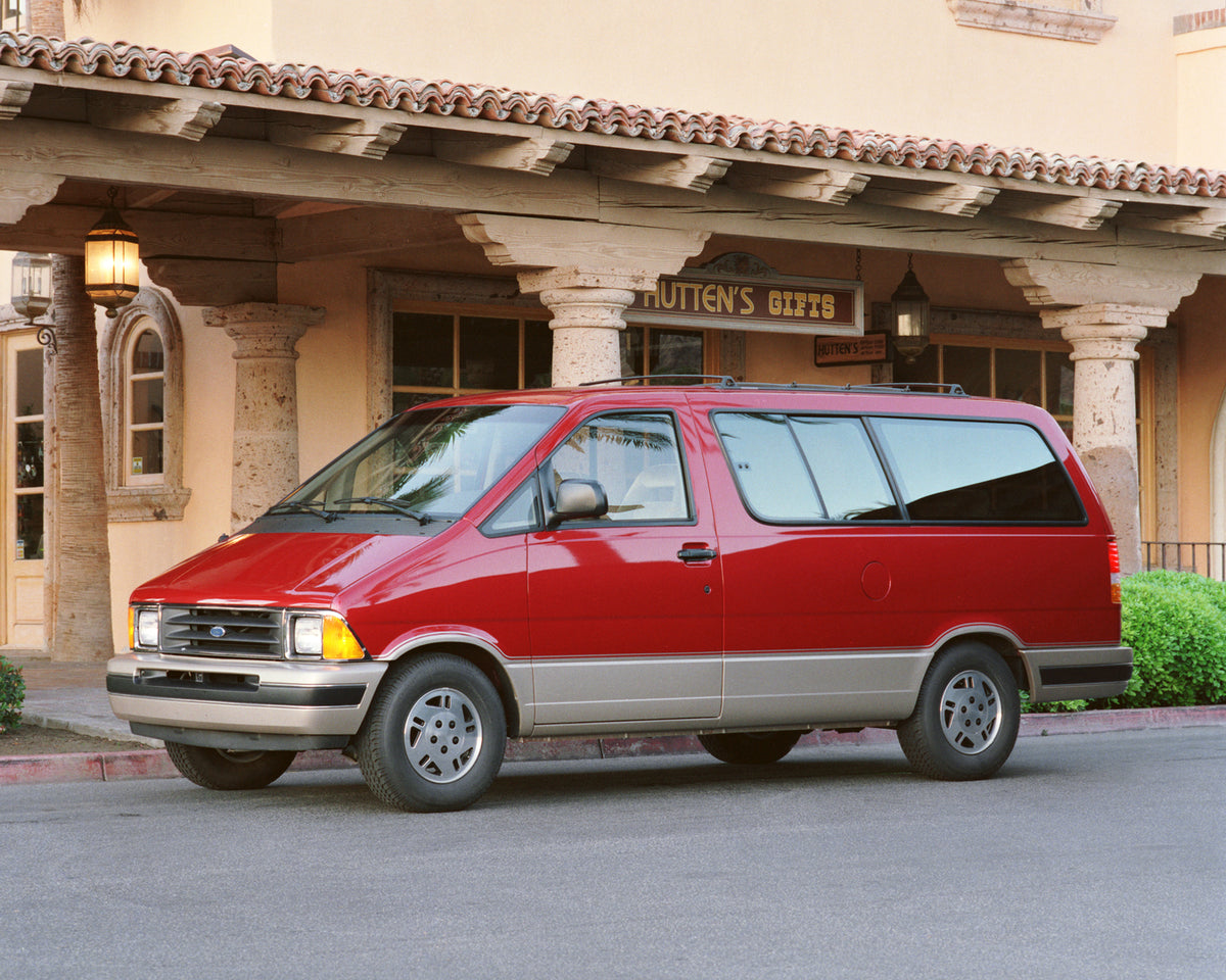 This archival image documents the 1990 Ford Aerostar extended length van and is preserved in the Ford Heritage Vault as part of Ford Motor Company's historic photographic archive. Free for personal, non-commercial use. Ford Heritage Vault referenc...