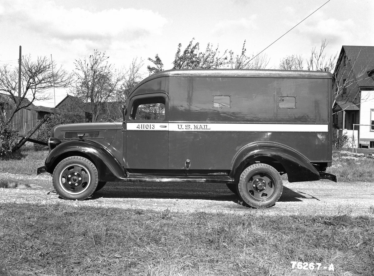 This archival image documents the 1941 Ford US Mail postal truck and is preserved in the Ford Heritage Vault as part of Ford Motor Company's historic photographic archive. Free for personal, non-commercial use. Ford Heritage Vault reference AR-200...