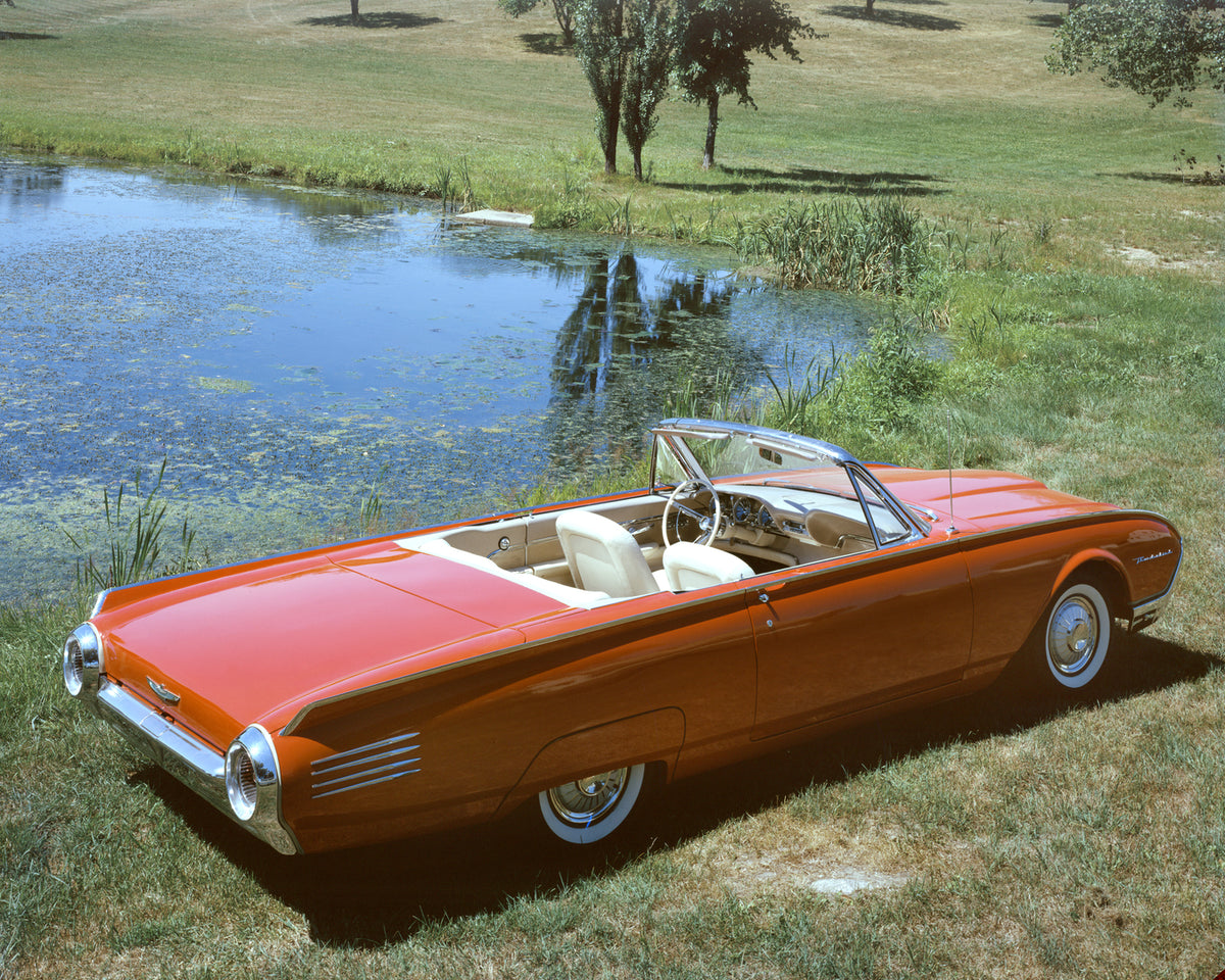 This archival image documents the 1961 Ford Thunderbird convertible scenic and is preserved in the Ford Heritage Vault as part of Ford Motor Company's historic photographic archive. Free for personal, non-commercial use. Ford Heritage Vault refere...