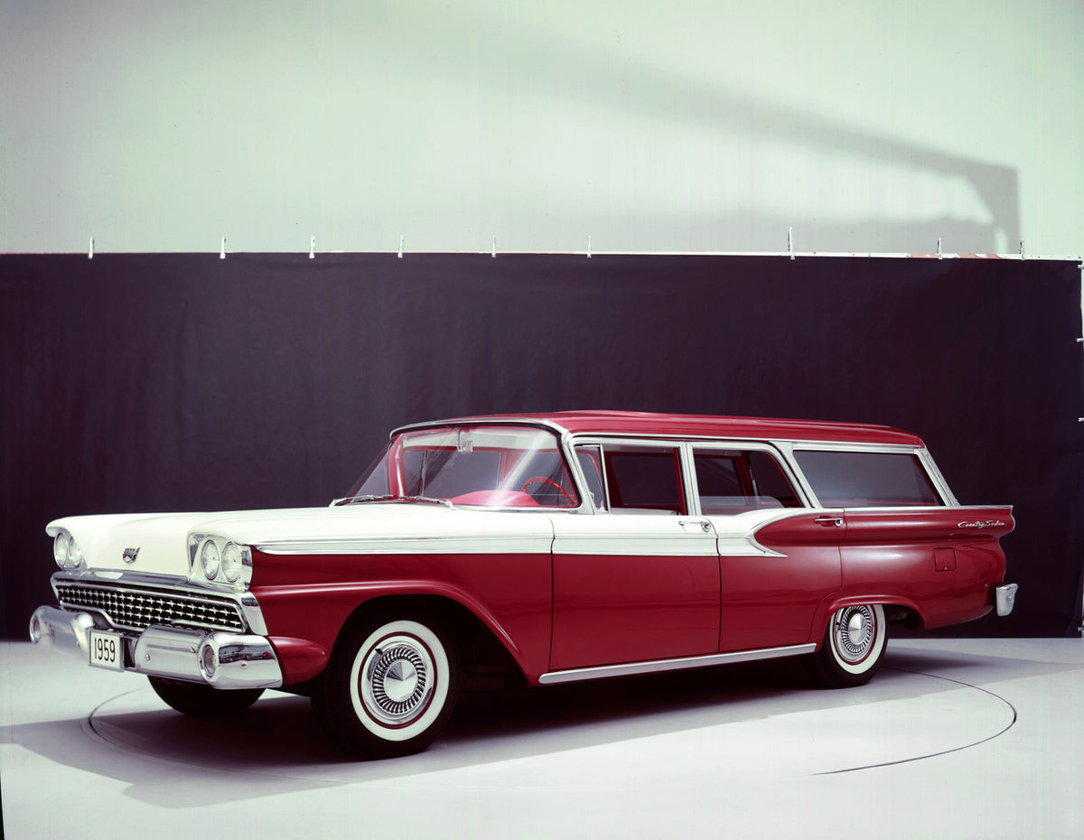 This archival image documents the 1959 Ford Country Sedan station wagon and is preserved in the Ford Heritage Vault as part of Ford Motor Company's historic photographic archive. Free for personal, non-commercial use. Ford Heritage Vault reference...
