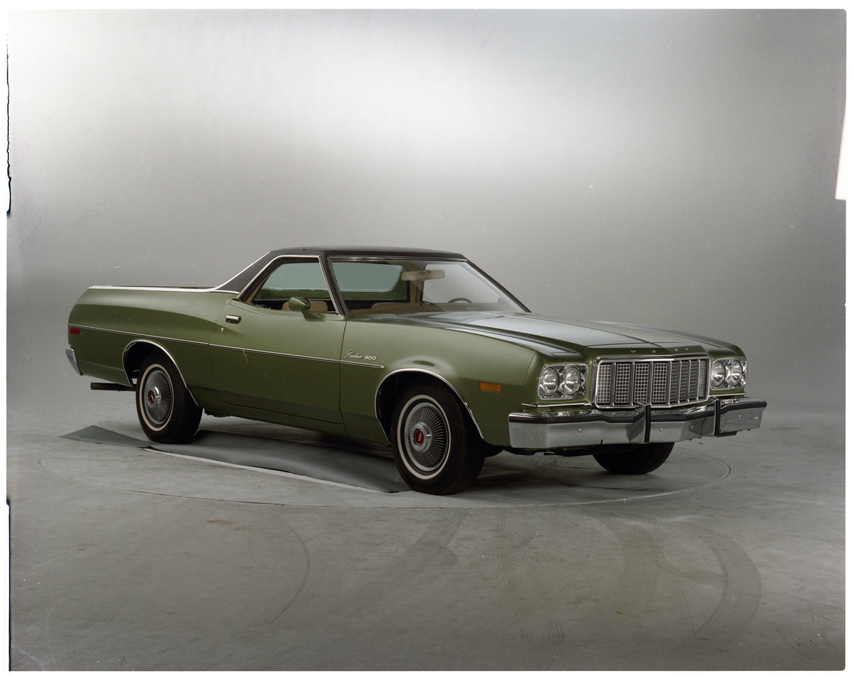 This archival image documents the 1974 Ford Ranchero pickup and is preserved in the Ford Heritage Vault as part of Ford Motor Company's historic photographic archive. Free for personal, non-commercial use. Ford Heritage Vault reference AR-2008-8.1...