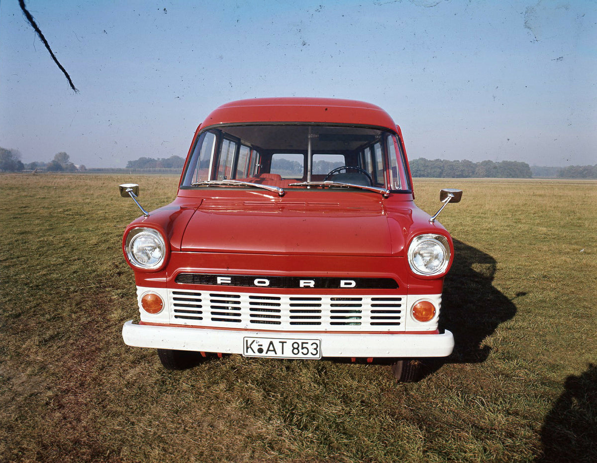 This archival image documents the 1970 Ford Transit Mark I front view in scenic field and is preserved in the Ford Heritage Vault as part of Ford Motor Company's historic photographic archive. Free for personal, non-commercial use. Ford Heritage V...