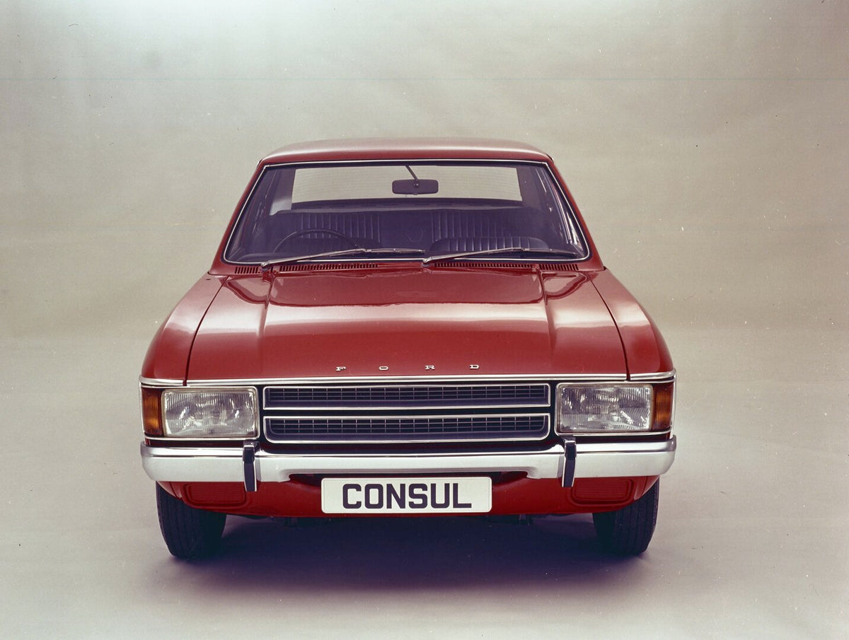 This archival image documents the 1972 Ford Consul front view in studio and is preserved in the Ford Heritage Vault as part of Ford Motor Company's historic photographic archive. Free for personal, non-commercial use. Ford Heritage Vault reference...