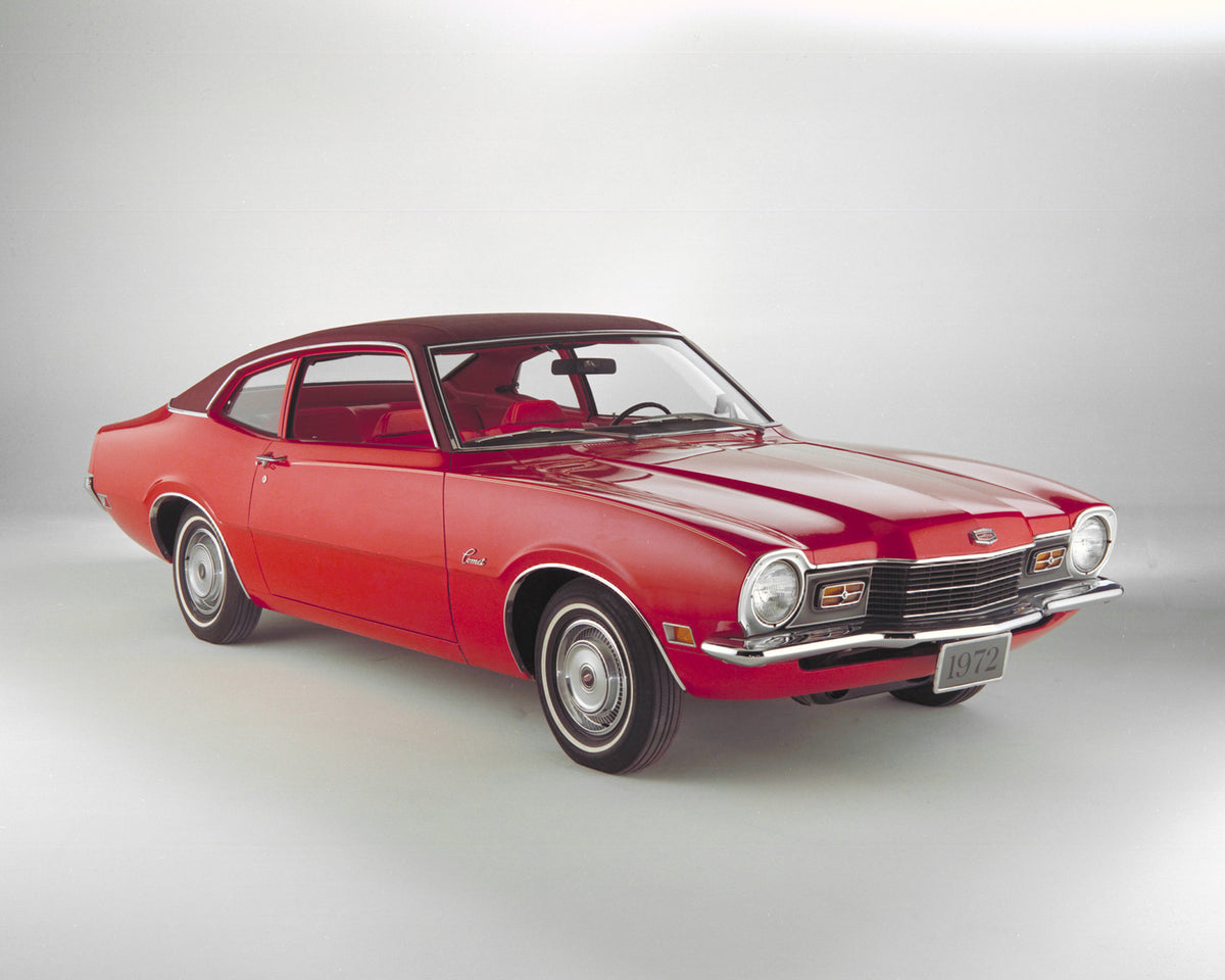 This archival image documents the 1972 Mercury Comet two-door in studio and is preserved in the Ford Heritage Vault as part of Ford Motor Company's historic photographic archive. Free for personal, non-commercial use. Ford Heritage Vault reference...