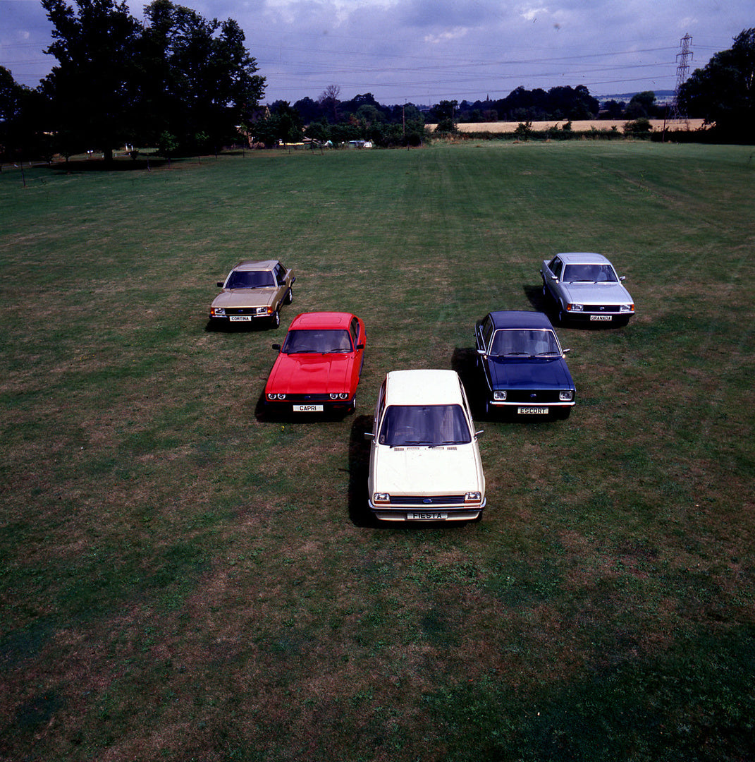This archival image documents the 1979 Ford Fiesta Mark I Range Fiesta, Granada, Capri, Escort, and Cortina at Stubbers and is preserved in the Ford Heritage Vault as part of Ford Motor Company's historic photographic archive. Free for personal, n...