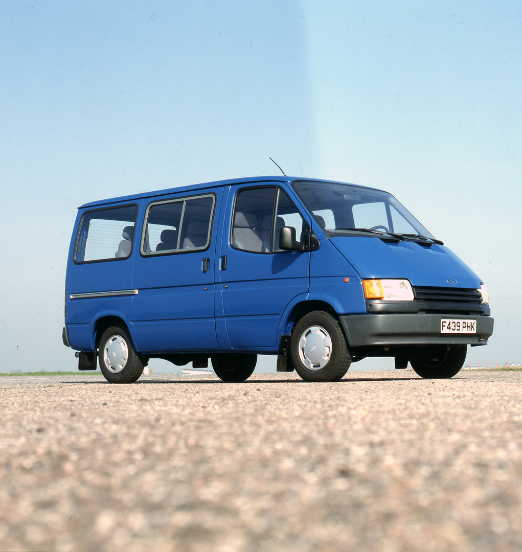 This archival image documents the 1989 Ford Transit Mark III GL Bus on pavement and is preserved in the Ford Heritage Vault as part of Ford Motor Company's historic photographic archive. Free for personal, non-commercial use. Ford Heritage Vault r...