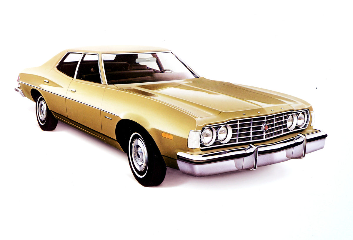 This archival image documents the 1975 Ford Torino four-door and is preserved in the Ford Heritage Vault as part of Ford Motor Company's historic photographic archive. Free for personal, non-commercial use. Ford Heritage Vault reference AR-2001-77...