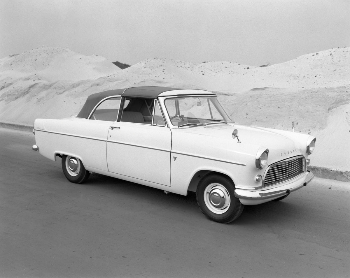 This archival image documents the 1959 Ford Consul convertible facelift and is preserved in the Ford Heritage Vault as part of Ford Motor Company's historic photographic archive. Free for personal, non-commercial use. Ford Heritage Vault reference...