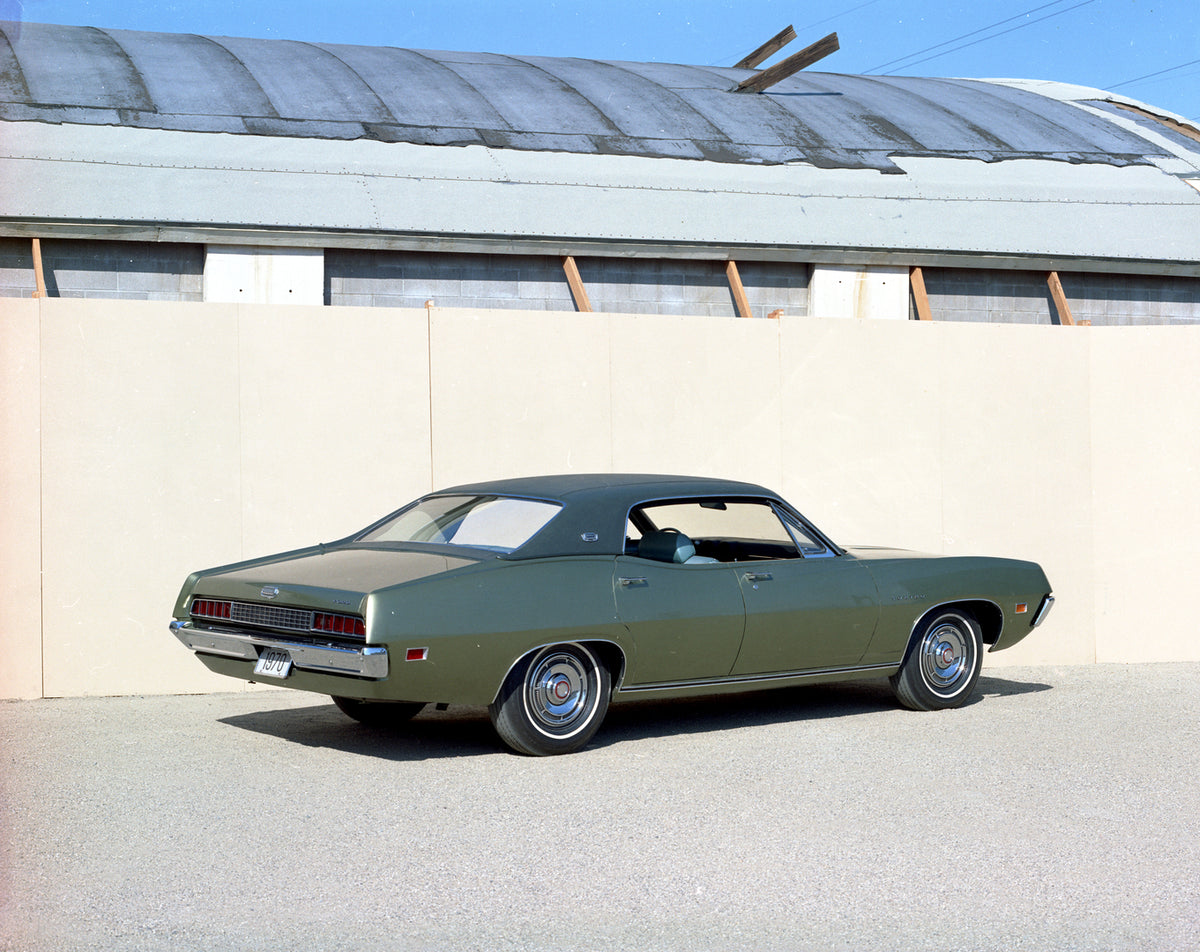 This archival image documents the 1970 Ford Torino Brougham four-door hardtop and is preserved in the Ford Heritage Vault as part of Ford Motor Company's historic photographic archive. Free for personal, non-commercial use. Ford Heritage Vault ref...