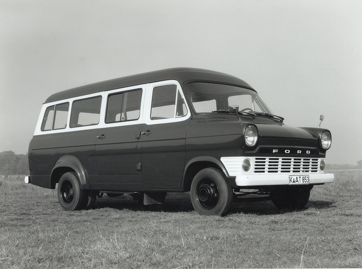 This archival image documents the 1965 Ford Transit Mark I in scenic field and is preserved in the Ford Heritage Vault as part of Ford Motor Company's historic photographic archive. Free for personal, non-commercial use. Ford Heritage Vault refere...