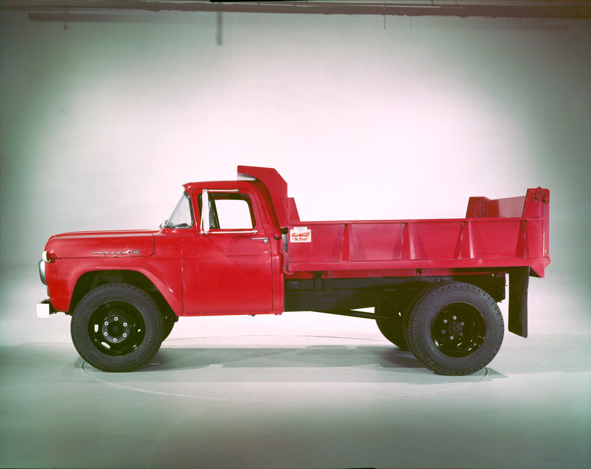 This archival image documents the 1960 Ford F-600 Dump truck and is preserved in the Ford Heritage Vault as part of Ford Motor Company's historic photographic archive. Free for personal, non-commercial use. Ford Heritage Vault reference AR-2008-8....