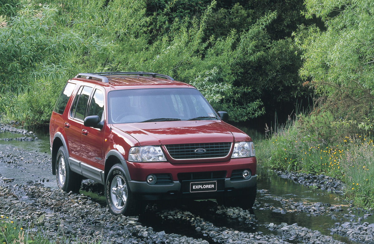 This archival image documents the 2001 Ford Explorer XLT Driver Side Front End View in Creek Bed FAP-2011-3 and is preserved in the Ford Heritage Vault as part of Ford Motor Company's historic photographic archive. Free for personal, non-commercia...