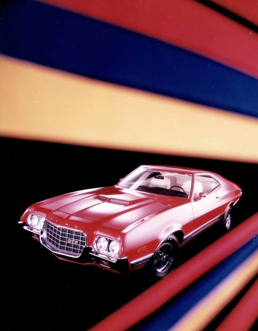 This archival image documents the 1972 Ford Gran Torino Sport two-door and is preserved in the Ford Heritage Vault as part of Ford Motor Company's historic photographic archive. Free for personal, non-commercial use. Ford Heritage Vault reference ...