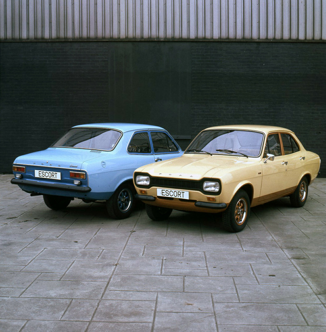 This archival image documents the 1974 Ford Escort Mark I LHD sedans front and rear view and is preserved in the Ford Heritage Vault as part of Ford Motor Company's historic photographic archive. Free for personal, non-commercial use. Ford Heritag...