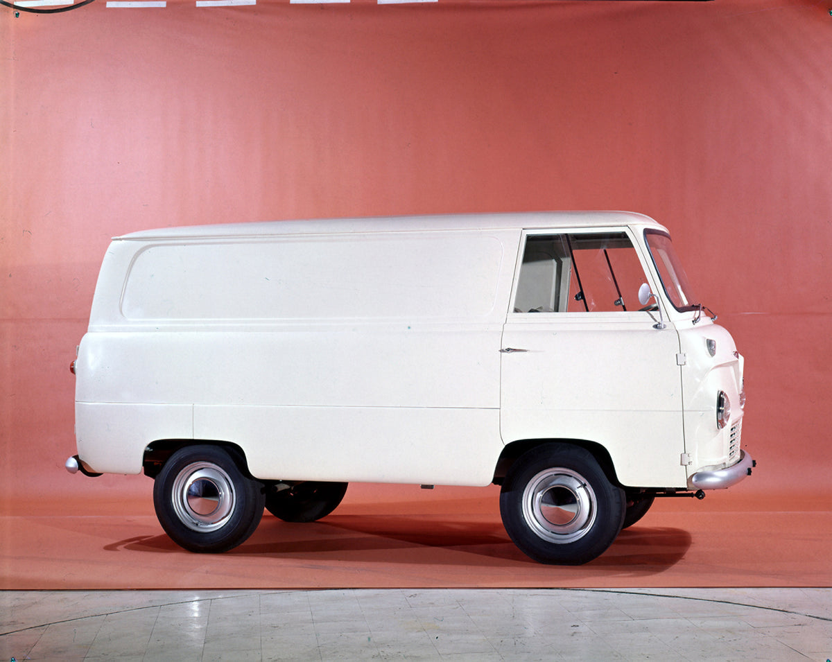This archival image documents the 1964 Ford Thames Mark I 15 Counterweight Van 400 E in studio with red backdrop and is preserved in the Ford Heritage Vault as part of Ford Motor Company's historic photographic archive. Free for personal, non-comm...