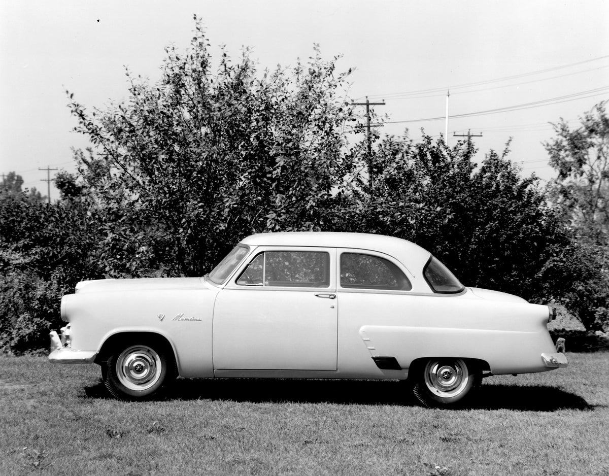 This archival image documents the 1952 Meteor Mainline Coupe side view with scenic trees AR-2007-5 and is preserved in the Ford Heritage Vault as part of Ford Motor Company's historic photographic archive. Free for personal, non-commercial use. Fo...